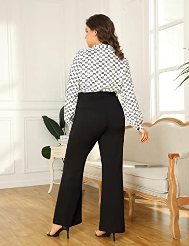 UUE Stretch Dress Pants Plus Size for Women 29"/32"/34" Pull On Bootcut Work Pants with Pockets Slacks Business Casual Pants Black