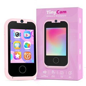 prysyedawn kids smart phone for girls, christmas birthday gifts for girls age 3-6, mp3 music player with dual camera, toddler touchscreen phone learning toy for 3 4 5 6 year old girl with sd card-pink