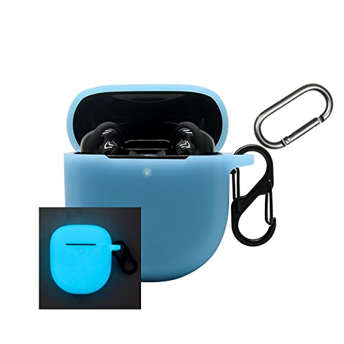 Glow Case for Bose QuietComfort Earbuds II (Glow in Dark),Fluorescence Silicone Case for Item Finder Headphone Case Cover ,Luminous Holder with 2 Keychain Carabiner,Glow Blue