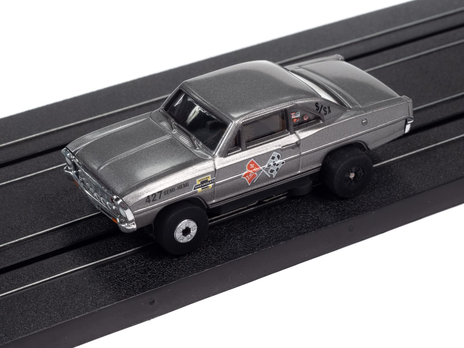 Auto World Thunderjet Nickey - 1966 Chevy Nova (Gray) HO Scale Slot Car