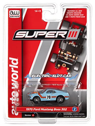 Auto World Super III 1970 Ford Boss Mustang (Gulf Blue) HO Scale Slot Car