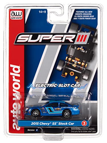 Auto World Super III 2015 Chevy SS Stock Car (Blue) HO Scale Slot Car