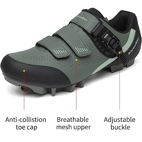 Kyedoo Mountain Bike Shoes Mens Cycling Shoes MTB Shoes Quick Ratchet Buckle Compatible with SPD System Pedal for Indoor and Outdoor Mountain Road Biking Riding (SPD Clips Includes) Green Size 10.5