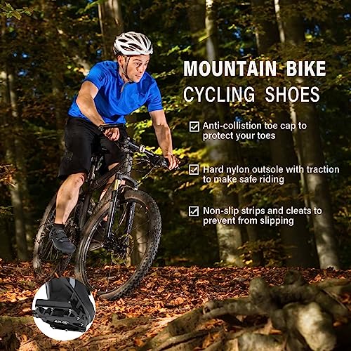 Kyedoo Mountain Bike Shoes Mens Cycling Shoes MTB Shoes Quick Ratchet Buckle Compatible with SPD System Pedal for Indoor and Outdoor Mountain Road Biking Riding (SPD Clips Includes) Green Size 10.5