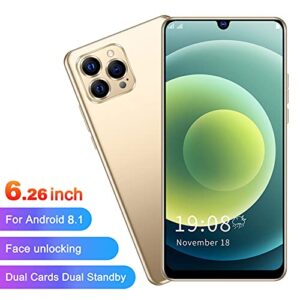 3G Smartphone Unlocked, IP12 PRO Plus 6.26in HD Screen Cell Phone, for Android 5.1 Smart Phone, Support Face Recognition, Dual SIM Card Dual Standby, Dual Camera, 1GB 8GB(Gold)