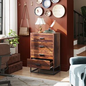 WLIVE Dresser for Bedroom with 4 Drawers, Chest of Drawers, Tall Dresser Drawers with Sturdy Metal Frame for Nursery, Hallway, Living Room, Closet, Brown Oak