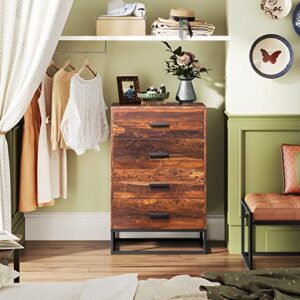 WLIVE Dresser for Bedroom with 4 Drawers, Chest of Drawers, Tall Dresser Drawers with Sturdy Metal Frame for Nursery, Hallway, Living Room, Closet, Brown Oak