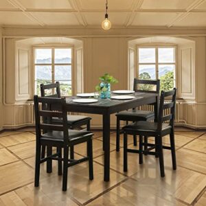kitchen table and chairs for 4, 5 piece wooden dining table set with 4 chairs for small space, modern square counter height dining room table for kitchen, restaurant, dark brown