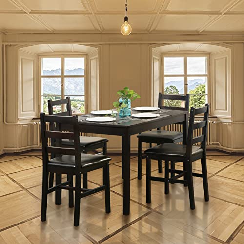 Kitchen Table and Chairs for 4, 5 Piece Wooden Dining Table Set with 4 Chairs for Small Space, Modern Square Counter Height Dining Room Table for Kitchen, Restaurant, Dark Brown