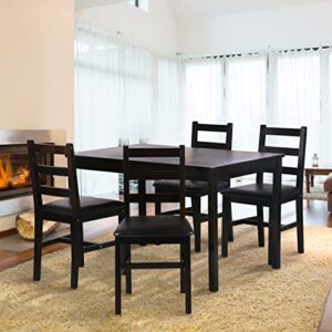 Kitchen Table and Chairs for 4, 5 Piece Wooden Dining Table Set with 4 Chairs for Small Space, Modern Square Counter Height Dining Room Table for Kitchen, Restaurant, Dark Brown