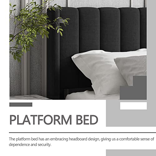 Zoophyter Upholstered Platform Bed Frame Queen Size with Headboard,Strong Wooden Slats Support No Box Spring Needed Easy Assembly Black