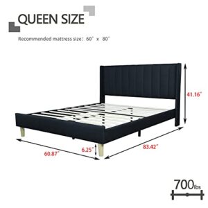 Zoophyter Upholstered Platform Bed Frame Queen Size with Headboard,Strong Wooden Slats Support No Box Spring Needed Easy Assembly Black