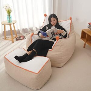 N&V Bean Bag Chair Giant High-Density Foam Filling Sofa with Foot Stool Includes Removable and Machine Washable Cover for Teens, Adults to Gaming, Reading, and Watching TV (Light Khaki)