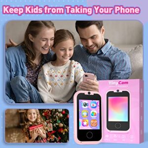 Lizzbey Kids Phone Toddler Toys for Girls Age 3-6,Christmas Birthday Gifts for Girls Age 3-6,Portable Touchscreen Learning Toy for 3 4 5 6 Year Old Girl with Camera SD Card-Pink