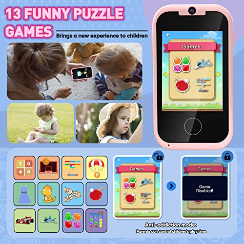 Lizzbey Kids Phone Toddler Toys for Girls Age 3-6,Christmas Birthday Gifts for Girls Age 3-6,Portable Touchscreen Learning Toy for 3 4 5 6 Year Old Girl with Camera SD Card-Pink