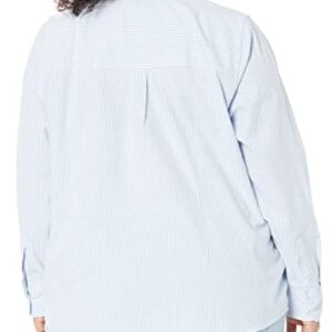 Amazon Essentials Women's Long Sleeve Button Down Stretch Oxford Shirt (Available in Plus Size), Blue/White/Stripe, Large