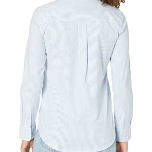 Amazon Essentials Women's Long Sleeve Button Down Stretch Oxford Shirt (Available in Plus Size), Blue/White/Stripe, Large