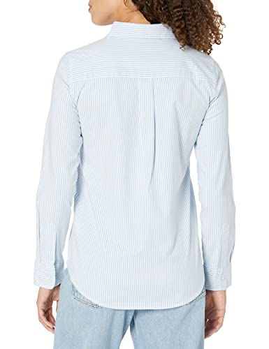 Amazon Essentials Women's Long Sleeve Button Down Stretch Oxford Shirt (Available in Plus Size), Blue/White/Stripe, Large