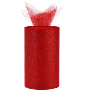 glitter tulle rolls 6” by 50 yards sparkle tulle fabric ribbon sequin tulle netting rolls for diy tutu skirt wedding birthday party decoration (red)