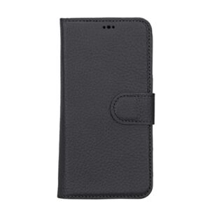 HARDISTON Premium iPhone 14 Pro Max Bi-Fold Wallet Case, MagSafe Compatible Handmade Genuine Leather Detachable Magnetic Flip Cover with Card Holders Customizable Double Fold Phone Case (Black)