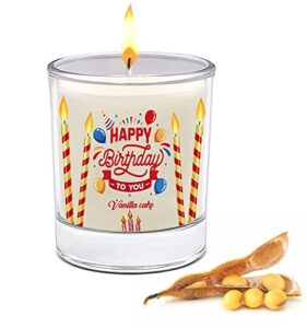 wishing candles big glass vanilla cake soybean candles, 60 hour cream scented birthday candles, white, 8 ounces for birthday gifts, parties and holiday decorations