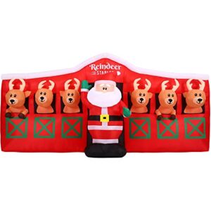 christmas time 4-ft. inflatable santa claus in a reindeer stable with led lights | festive holiday blow-up decorations |blower, stakes, ropes, and storage bag included | ct-rdrstble041-l, red