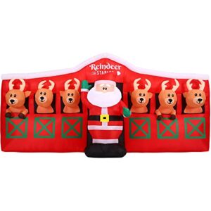 Christmas Time 4-Ft. Inflatable Santa Claus in a Reindeer Stable with LED Lights | Festive Holiday Blow-Up Decorations |Blower, Stakes, Ropes, and Storage Bag Included | CT-RDRSTBLE041-L, Red