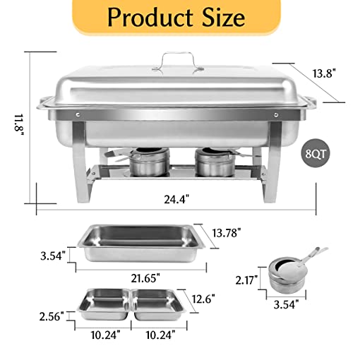 Snowtaros 4 Pack 8QT Chafing Dish Buffet Set, Stainless Steel Food Warmer Set, Rectangular Buffet Server with Tongs & Spoons for Parties, Catering, Banquets, Events (Half Size)