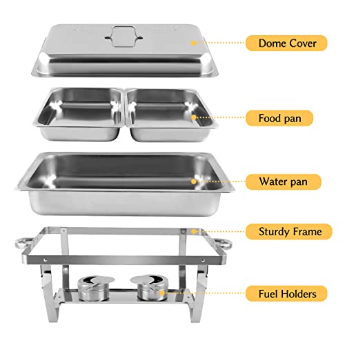 Snowtaros 4 Pack 8QT Chafing Dish Buffet Set, Stainless Steel Food Warmer Set, Rectangular Buffet Server with Tongs & Spoons for Parties, Catering, Banquets, Events (Half Size)