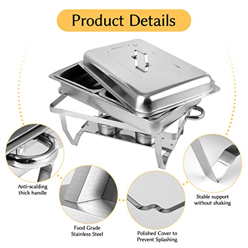 Snowtaros 4 Pack 8QT Chafing Dish Buffet Set, Stainless Steel Food Warmer Set, Rectangular Buffet Server with Tongs & Spoons for Parties, Catering, Banquets, Events (Half Size)