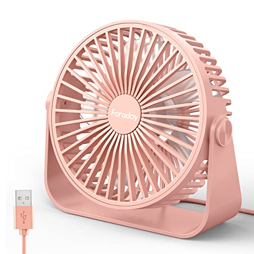 FARADAY USB Desk Fans 5 Inches Portable Table Fans 360° Head Rotation Small Personal Desktop Fan for Home Office, 3 Speeds, Pink