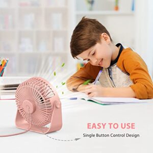 FARADAY USB Desk Fans 5 Inches Portable Table Fans 360° Head Rotation Small Personal Desktop Fan for Home Office, 3 Speeds, Pink