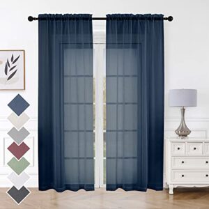 Aiyufeng Sheer Navy Blue Curtains 84 inch Length 2 Panels Set, Airy Soft-Touching Rod Pocket Voile Drapes for Living Room/Bedroom, Each 40W x 84L