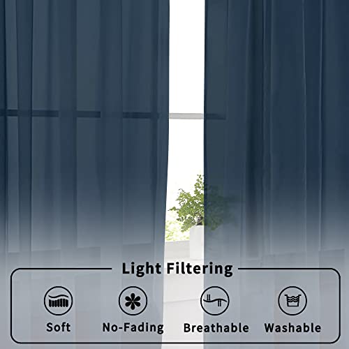 Aiyufeng Sheer Navy Blue Curtains 84 inch Length 2 Panels Set, Airy Soft-Touching Rod Pocket Voile Drapes for Living Room/Bedroom, Each 40W x 84L