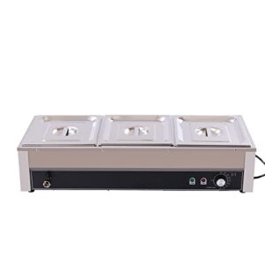 3-pan commercial food warmer, 110v 1500w electric steam table 10cm/4inch deep 20.6qt, professional stainless steel buffet bain marie for catering and restaurants