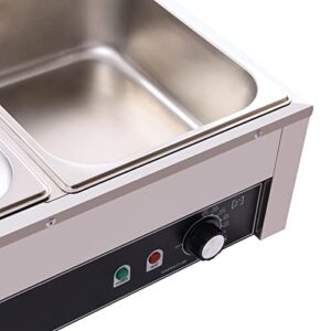 3-Pan Commercial Food Warmer, 110V 1500W Electric Steam Table 10cm/4inch Deep 20.6Qt, Professional Stainless Steel Buffet Bain Marie for Catering and Restaurants