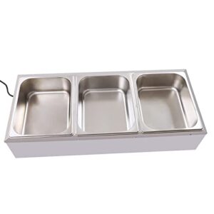 3-Pan Commercial Food Warmer, 110V 1500W Electric Steam Table 10cm/4inch Deep 20.6Qt, Professional Stainless Steel Buffet Bain Marie for Catering and Restaurants