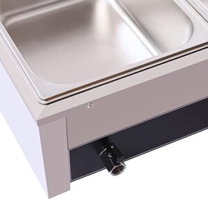 3-Pan Commercial Food Warmer, 110V 1500W Electric Steam Table 10cm/4inch Deep 20.6Qt, Professional Stainless Steel Buffet Bain Marie for Catering and Restaurants