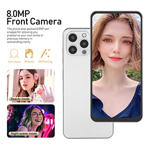 Bewinner I14 Pro Max Unlocked Cellphone, 6.7 Inch HD Screen, 4GB RAM 128GB ROM, Dual SIM Card 4G Smartphone, Face Unlock Phone for Android 12 4000mAh Battery White(US)