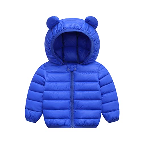 XMWEALTHY Baby Boys Girls Winter Coats Toddler Light Puffer Down Jacket Infant Kids Bear Hoods Padded Outwear Blue 12-18 Months