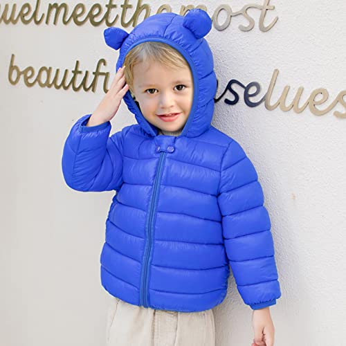 XMWEALTHY Baby Boys Girls Winter Coats Toddler Light Puffer Down Jacket Infant Kids Bear Hoods Padded Outwear Blue 12-18 Months