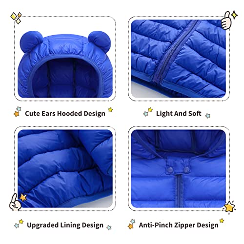 XMWEALTHY Baby Boys Girls Winter Coats Toddler Light Puffer Down Jacket Infant Kids Bear Hoods Padded Outwear Blue 12-18 Months