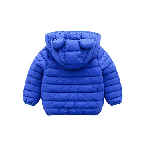 XMWEALTHY Baby Boys Girls Winter Coats Toddler Light Puffer Down Jacket Infant Kids Bear Hoods Padded Outwear Blue 12-18 Months