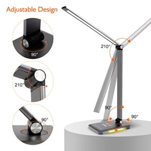 AFROG 4th Gen Multifunctional LED Desk Lamp with 10W Fast Wireless Charger,USB Charging Port,1200Lux Super Bright,5 Lighting Mode,7 Brightness,40 Min Timer,Night Light Function,5000K,12W,Grey