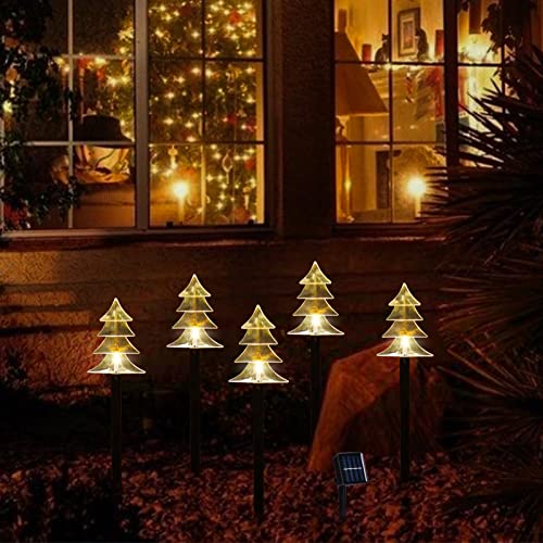 Christmas Solar Stake Lights, Set of 5 Waterproof Landscape Christmas Lights, Pathway Christmas Decorations, LED Lights for Yard Lawn Patio Walkway Decor (Tree)