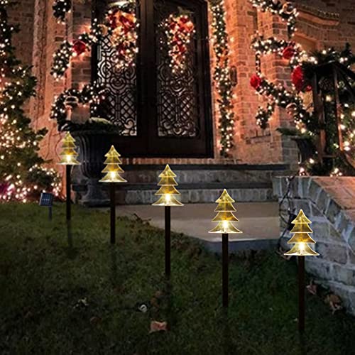 Christmas Solar Stake Lights, Set of 5 Waterproof Landscape Christmas Lights, Pathway Christmas Decorations, LED Lights for Yard Lawn Patio Walkway Decor (Tree)