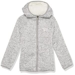 reebok girls' sherpa lined sweater fleece jacket, heather grey, 6x