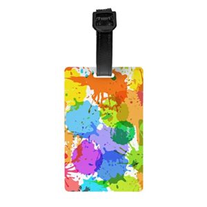 Small Colorful Ink Pattern Backpack Tag Luggage Tag for Travel, Rainbow Airport Suitcase Baggage Tag Name ID Identifier Labels with Adjustable Strap for Women Men Kids Adults Boys Girls, 1 Piece