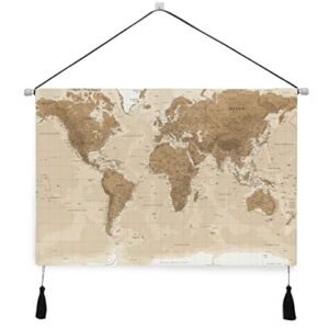 vintage world map hanging poster ancient retro world map canvas poster hangers portable scroll poster wall hanger tapestry for office home living room bedroom decor 18 x 26inch