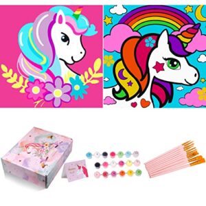 augvo paint by numbers for kids, 2 pcs paint by numbers for kids ages 4-8 beginner, for unicorn diy oil painting gift kits, 8 x 8” pre drawn canvas, christmas gift for kids